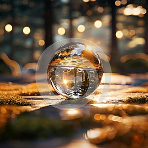 Photo Nature preservation Globe in forest sunlight embodies environmental awareness