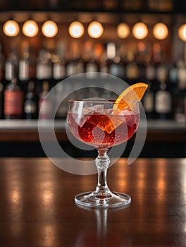 Photo Of Negroni Cocktail On The Bar Counter. Generative AI