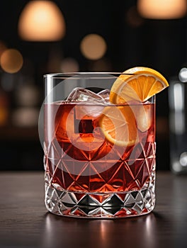 Photo Of Negroni Cocktail Drink, Flat Illustration Style. Generative AI