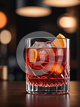 Photo Of Negroni Cocktail Drink, Flat Illustration Style. Generative AI