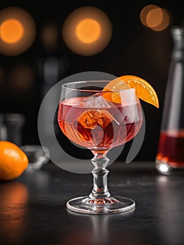 Photo Of Negroni Cocktail With Orange Twist. Generative AI