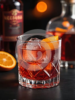 Photo Of Negroni Cocktail With Orange Twist. Generative AI