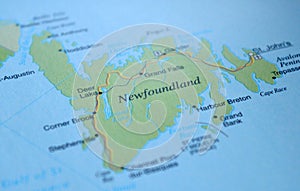 A photo of Newfoundland on a map