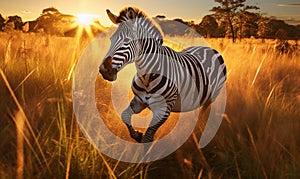 photo of okapi in tall grass at sunset. Generative AI