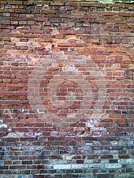 Old red brick wall close up