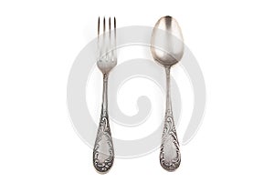 Photo of old silver fork and spoon