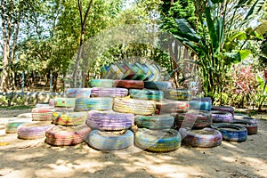 Photo of old tyre, paint and reuse in the park