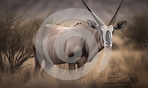 photo of Oryx beisa in its natural habitat. Generative AI