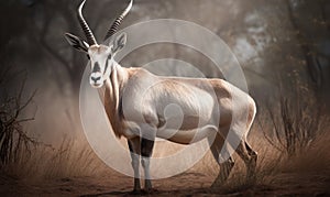 photo of Oryx beisa during sunrise. Generative AI