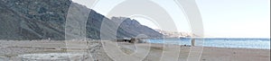 Photo panorama. Beautiful seascape of the Red Sea in the Gulf of Aqaba. Dahab, South Sinai Governorate, Egypt