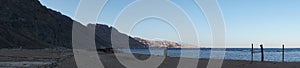 Photo panorama. Beautiful seascape of the Red Sea in the Gulf of Aqaba. Dahab, South Sinai Governorate, Egypt