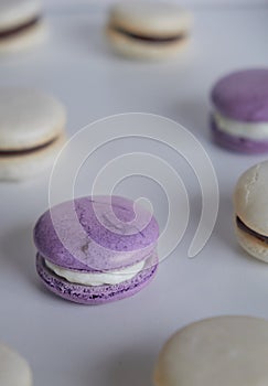 Photo of pastel purple and white macaroons photo