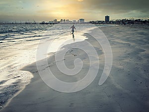 Photo of a person enjoying a peaceful walk along the stunning beaches of Los Angeles, California