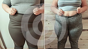 A photo of a person wearing the same outfit in two different sizes showcasing the physical changes that can occur with photo