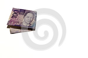 Photo of Philippines money on white background