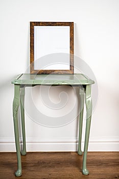 photo or picture frame on a small side table mock up