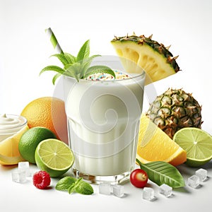 Photo of a Pina Colada cocktail Isolated on white solid background. ai generative