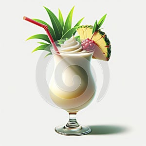 Photo of a Pina Colada cocktail Isolated on white solid background. ai generative