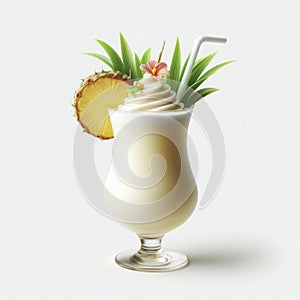 Photo of a Pina Colada cocktail Isolated on white solid background. ai generative