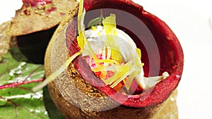 A pot from beetroot and herring. Snack