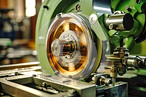 Photo of a precision cutting machine in action. Modern metal processing at an industrial enterprise. Manufacturing of high-