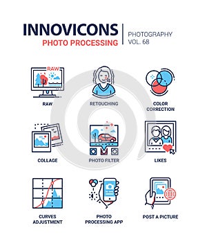 Photo processing - line design icons set
