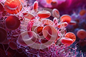 This photo provides a detailed view of a group of red blood cells within a vein, providing insight into vital physiological