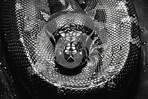 Photo of python skin in black and white, high quality, high resolution