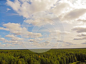 Photo from a quadrocopter of a magic lake in the taiga of Russia