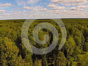 Photo from a quadrocopter of a magic lake in the taiga of Russia