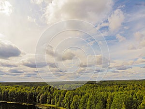 Photo from a quadrocopter of a magic lake in the taiga of Russia