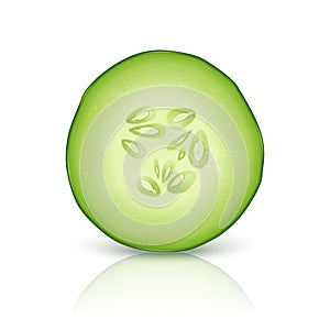 Photo-realistic 3d slice juicy cucumber icon closeup isolated on white background. Design template for graphics, food
