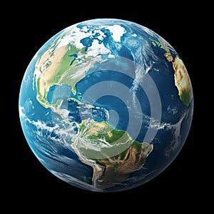 Photo realistic Earth planet isolated on transparent background cutout PNG. High resolution.