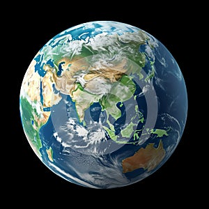 Photo realistic Earth planet isolated on transparent background cutout PNG. High resolution.