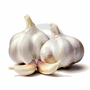 Photo Realistic Garlic With Isolated White Background