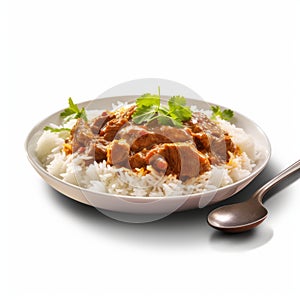 Photo Realistic Indian Curry With Rice On White Background