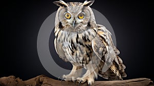 Photo-realistic Owl On Branch: A Stunning Display Of Taxidermy Art photo