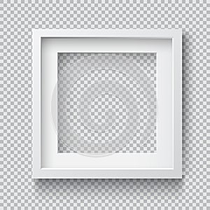 Photo Realistic Square White Blank Picture Frame, hanging on a Wall from the Front