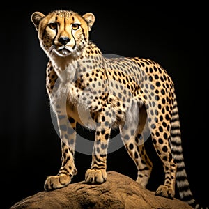 Photo-realistic Studio Portrait Of Cheetah On Dark Background