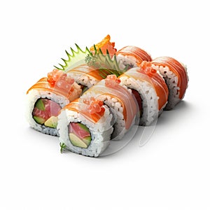 Photo Realistic Sushi Roll With Tuna And Salmon Slices photo