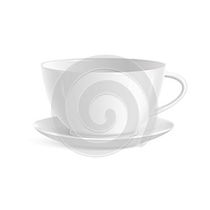 Photo realistic white cup isolated on white background. Vector template for mock up