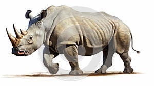 Photo-realistic White Rhino Walking On White Background photo