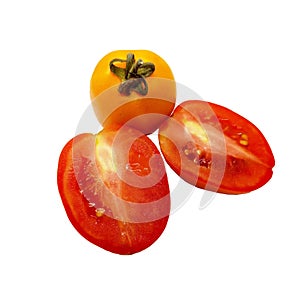 photo of red-orange tomatoes on a white background