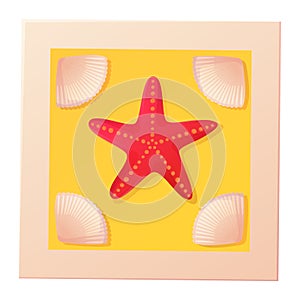 Photo of Red starfish seashell. Beach clipart,ocean star element concept. Stock vector illustration isolated on white