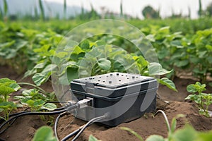 A photo of a remote monitoring system for agricultural crops.