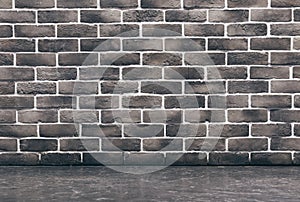 Photo of retro gray brickwall with light with copy space. Concept for backdrop, background, banner, brick pattern, construction