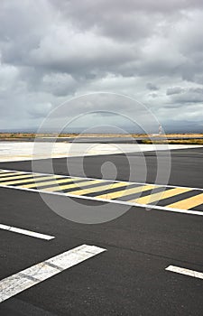 Photo of the runway on Baltra Island, selective focus, Galapagos Islands, Ecuador photo