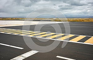 Photo of the runway on Baltra Island, selective focus, Galapagos Islands, Ecuador photo