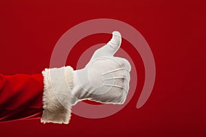 Photo of Santa Claus gloved hand in pointing