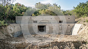 In this photo we see a reinforced concrete wall with rebar reinforcements ensuring maximum strength and durability. The